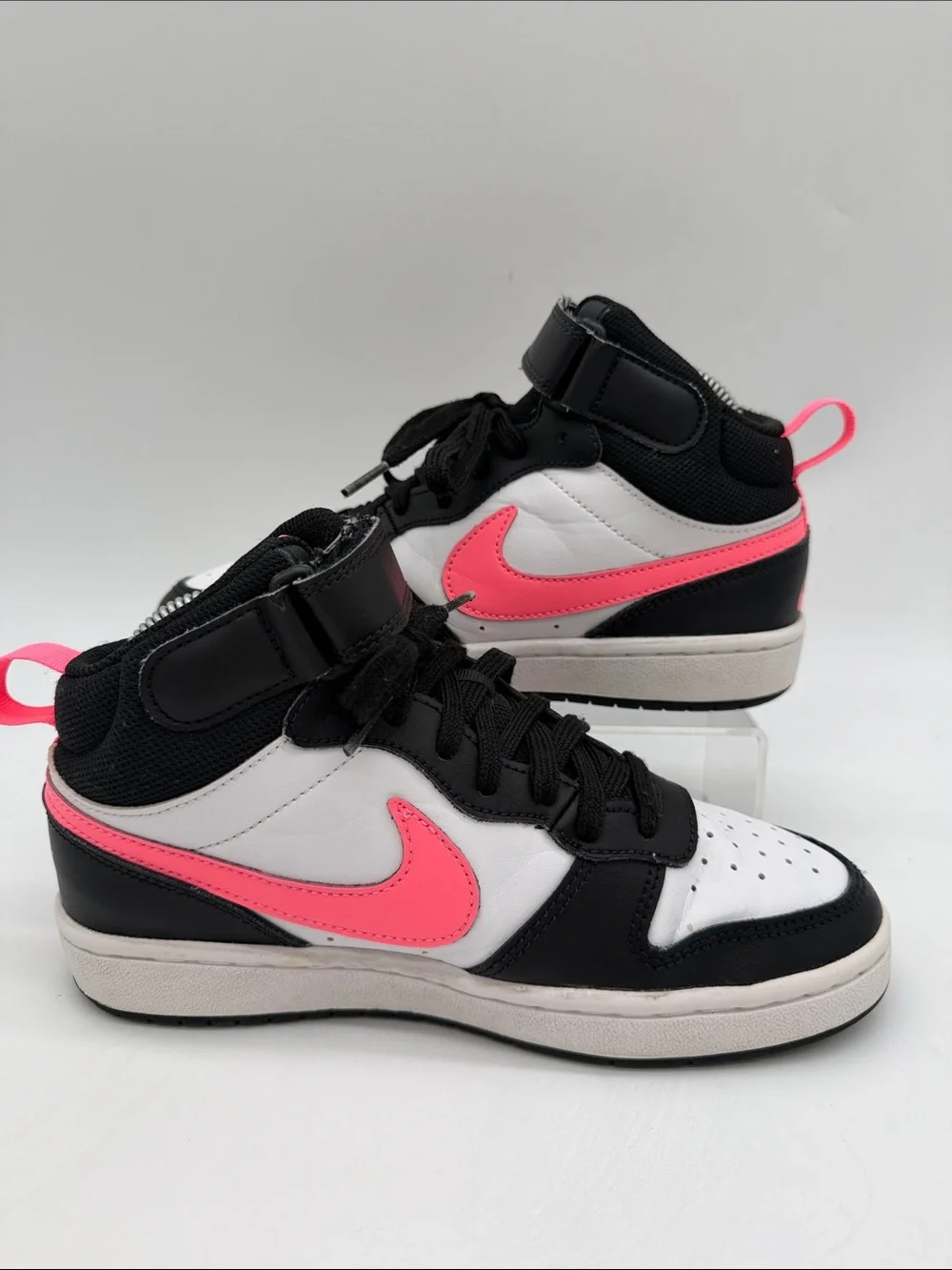 Nike Court Borough 2 Mid Girls Size 4Y White Pink Black Athletic Shoes Sneakers - Picture 2 of 16